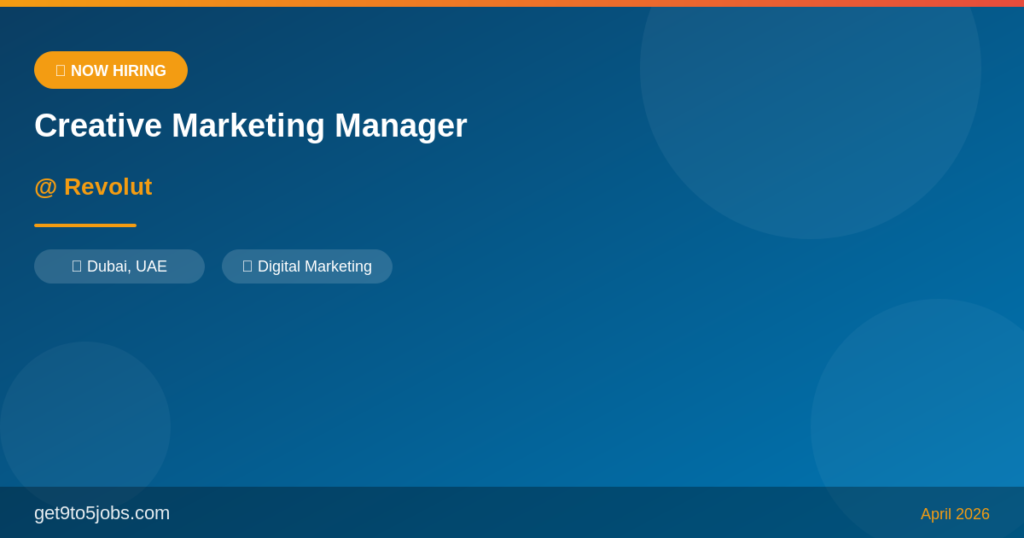 Creative Marketing Manager at Revolut – Dubai | April 2026