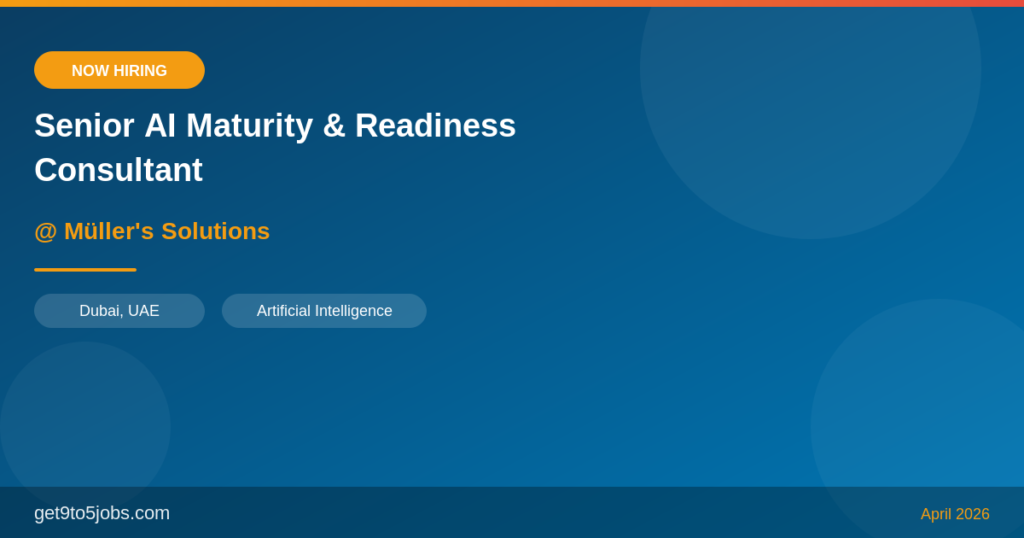 Senior AI Maturity & Readiness Consultant at Müller’s Solutions – Dubai | April 2026